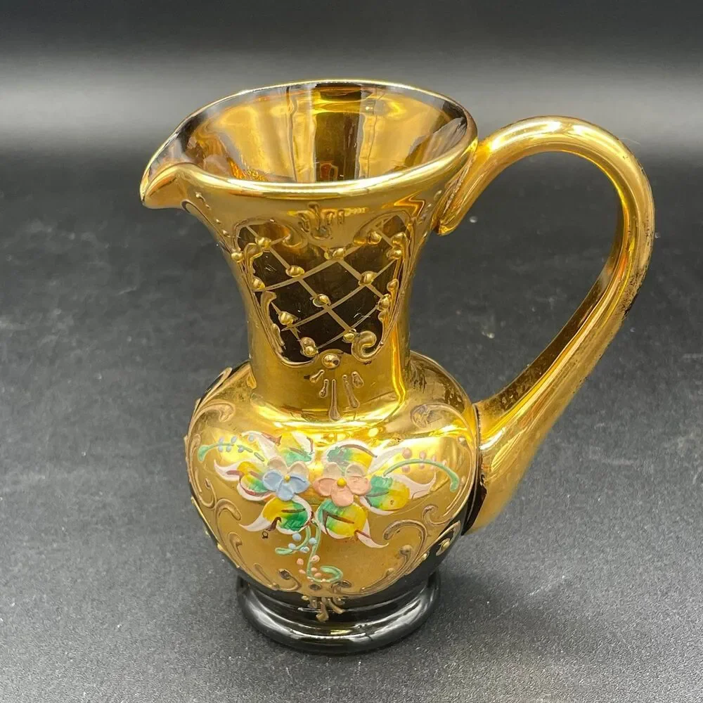 Vintage Jayimp Italian Imports Amber Gold Hand Painted Miniature Pitcher 4